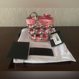 ALEXANDER WANG MINI ROXY Bag CAGED SUEDE KEYCHAIN PINK NWT $600 # 1